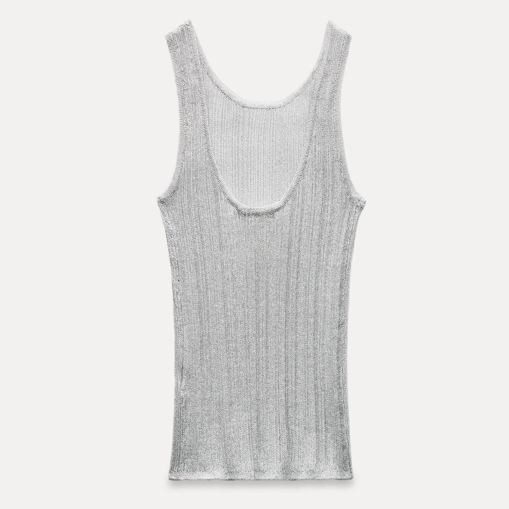 Silver metallic knit tank